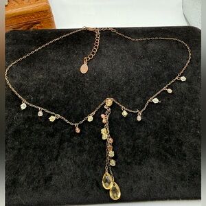 2028 Y-Drop Necklace Copper Tone Crystal Drops Adjustable 15–18”
